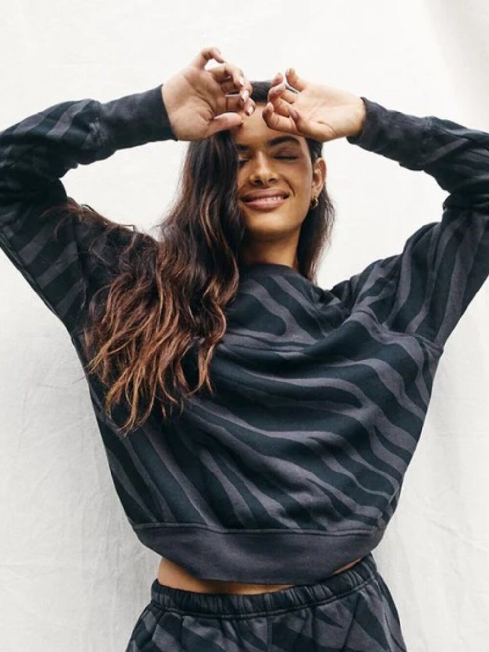 Anthropologie Spiritual Gangster Bridget Raglan Sweatshirt Tonal Zebra Black XS
